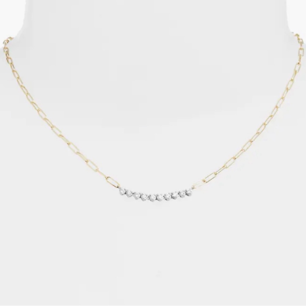 Meira T Mini Riviera Diamond Paper Clip Necklace